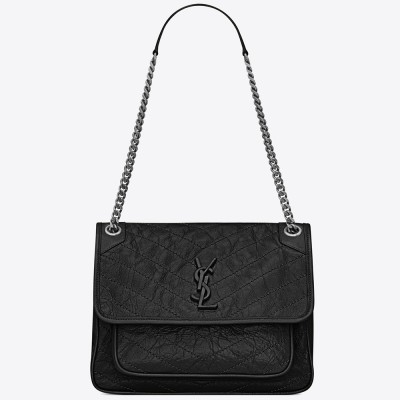 Saint Laurent Medium Niki Bag In Black Crinkled Leather YSLBS81234