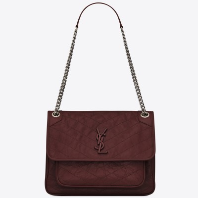 Saint Laurent Medium Niki Bag In Bordeaux Crinkled Leather YSLBS81237