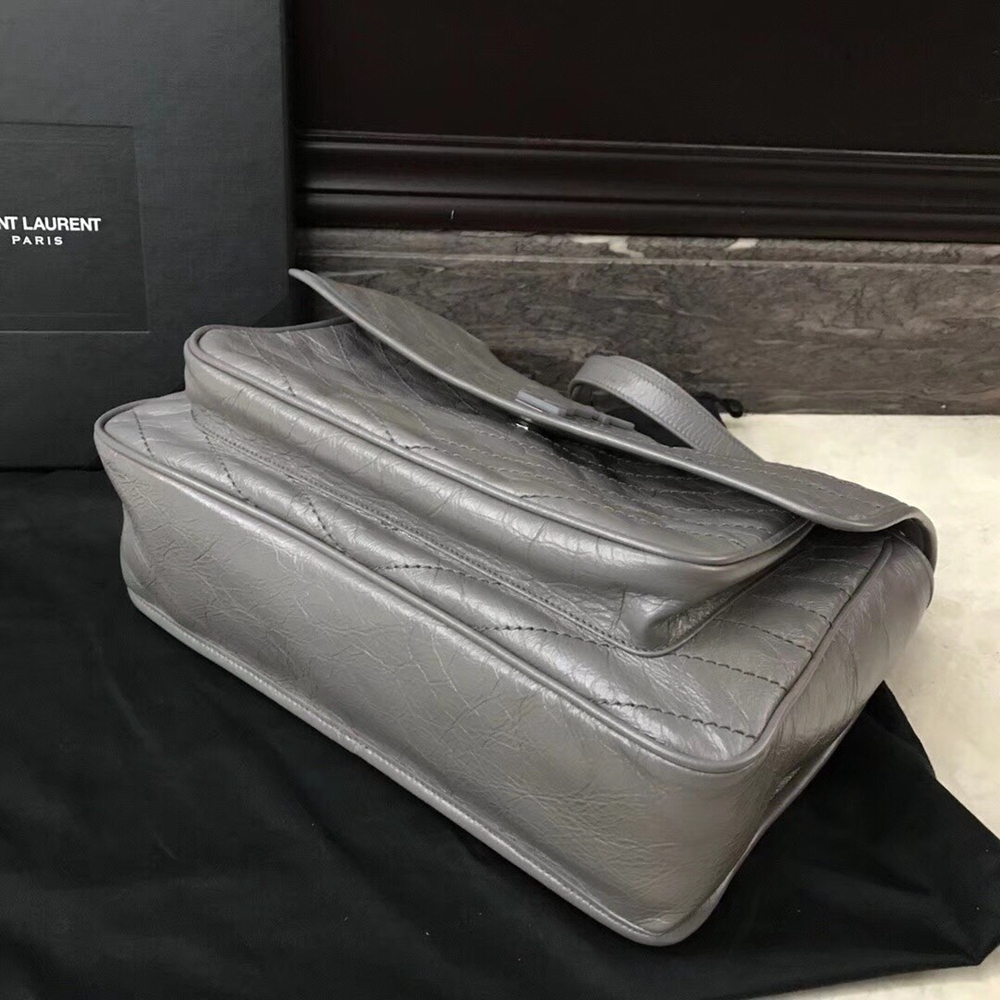 Saint Laurent Medium Niki Bag In Grey Crinkled Leather YSLBS81240