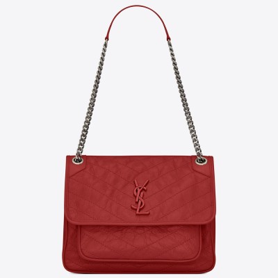 Saint Laurent Medium Niki Bag In Red Crinkled Leather YSLBS81241