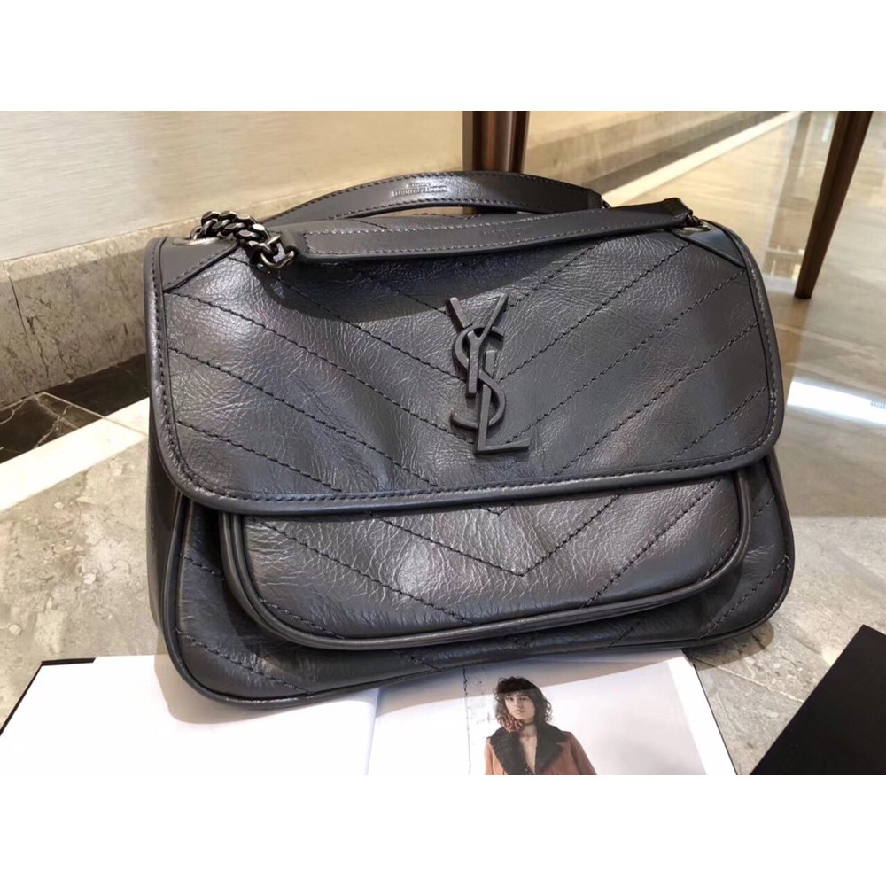 Saint Laurent Medium Niki Bag In Storm Gray Crinkled Leather YSLBS81243