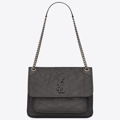 Saint Laurent Medium Niki Bag In Storm Gray Crinkled Leather YSLBS81243