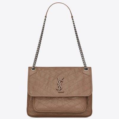 Saint Laurent Medium Niki Bag In Taupe Crinkled Leather YSLBS81244