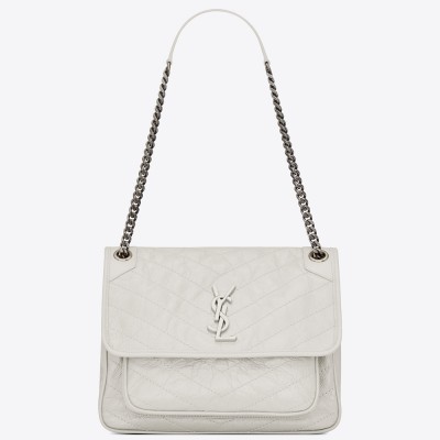 Saint Laurent Medium Niki Bag In White Crinkled Leather YSLBS81246