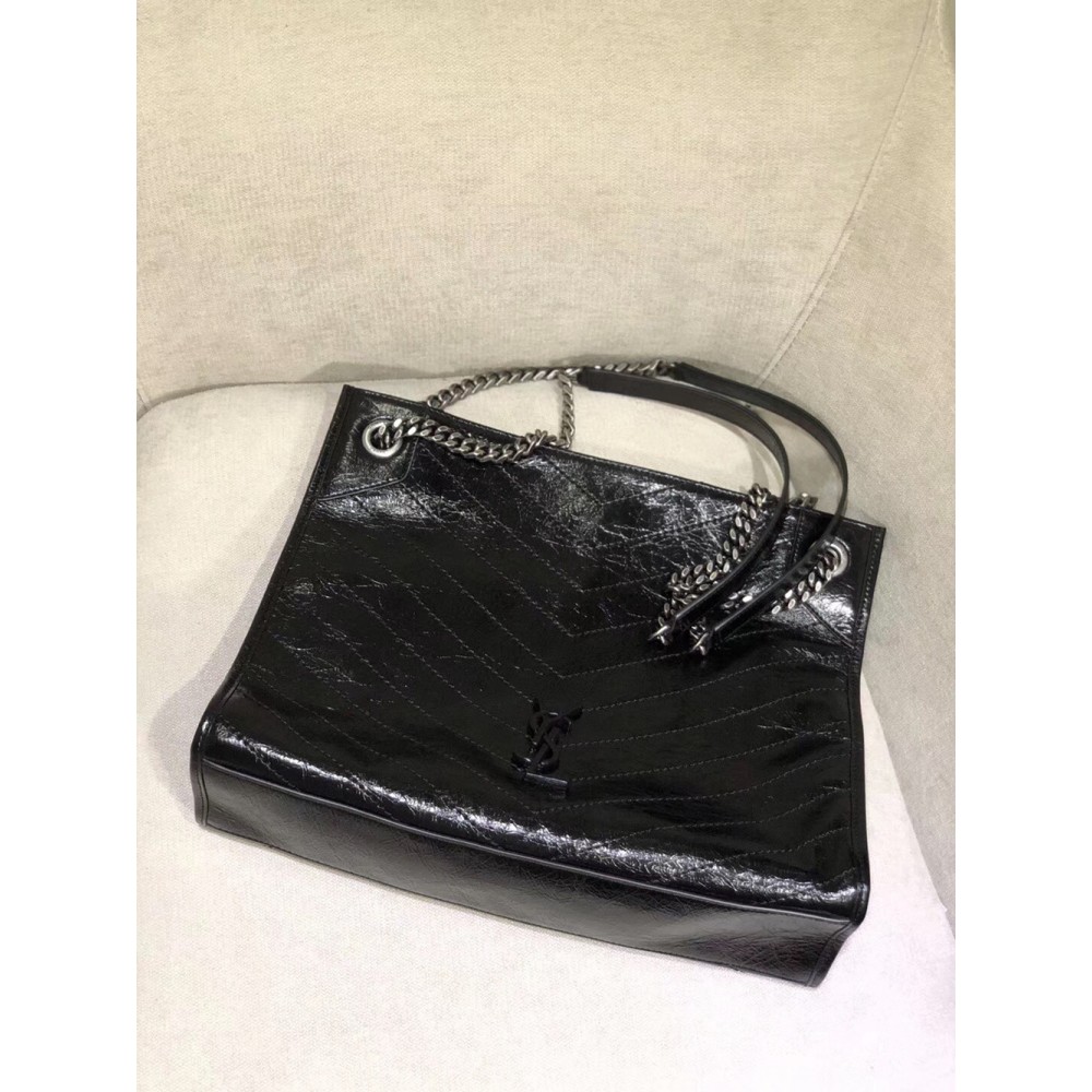 Saint Laurent Medium Niki Shopping Bag In Black Leather YSLBS81386