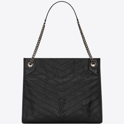 Saint Laurent Medium Niki Shopping Bag In Black Leather YSLBS81386