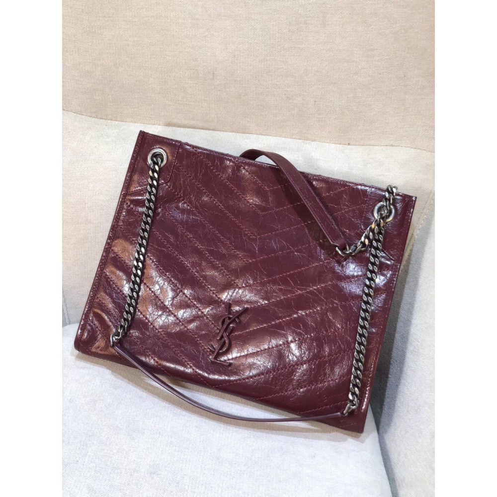 Saint Laurent Medium Niki Shopping Bag In Bordeaux Leather YSLBS81387