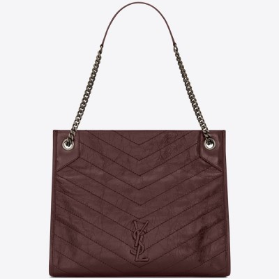 Saint Laurent Medium Niki Shopping Bag In Bordeaux Leather YSLBS81387