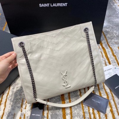 Saint Laurent Medium Niki Shopping Bag In White Leather YSLBS81390