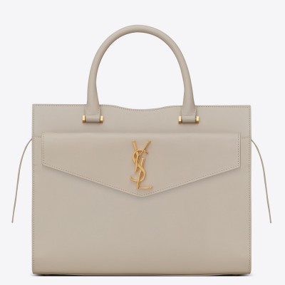 Saint Laurent Medium Uptown Tote In Blanc Smooth Leather YSLBS81393