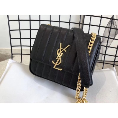 Saint Laurent Medium Vicky Bag In Black Grained Leather YSLBS81091