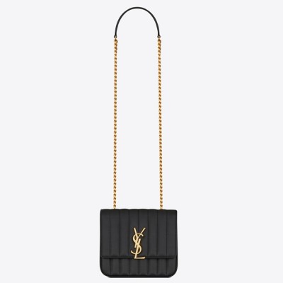 Saint Laurent Medium Vicky Bag In Black Grained Leather YSLBS81091