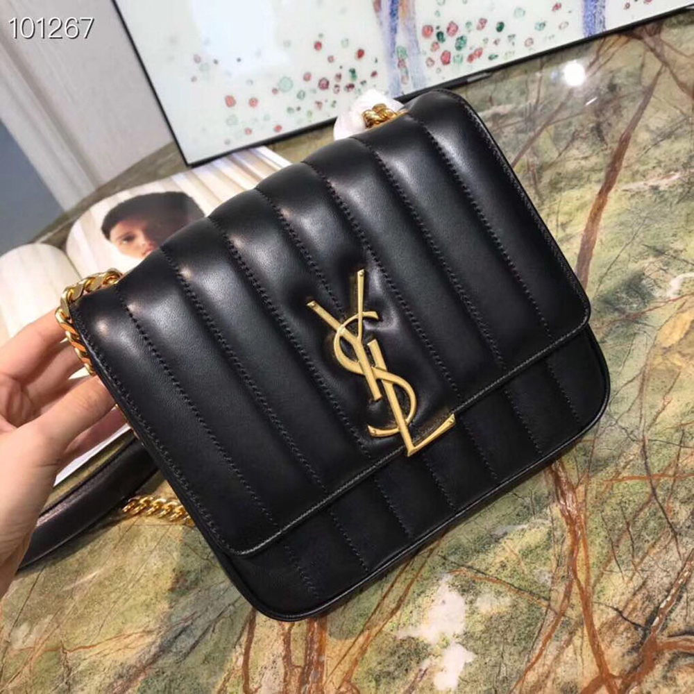 Saint Laurent Medium Vicky Bag In Black Lambskin YSLBS81092