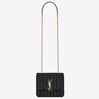 Saint Laurent Medium Vicky Bag In Black Lambskin YSLBS81092