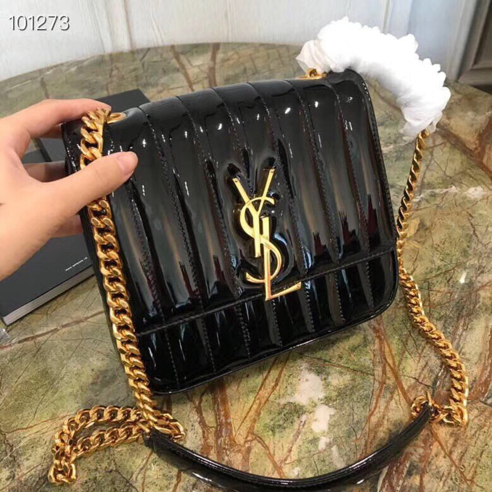 Saint Laurent Medium Vicky Bag In Black Patent Leather YSLBS81093