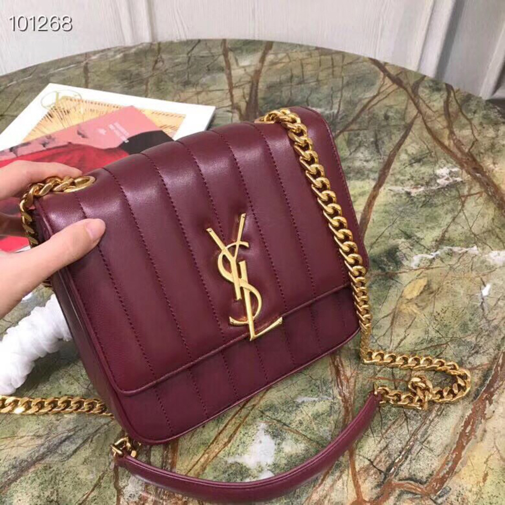 Saint Laurent Medium Vicky Bag In Bordeaux Lambskin YSLBS81094