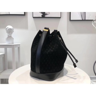 Saint Laurent Monogram All Over Bucket Bag In Black Suede YSLBS81027