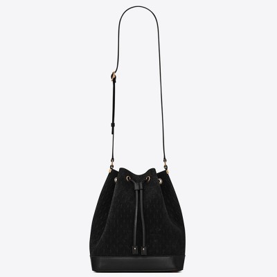 Saint Laurent Monogram All Over Bucket Bag In Black Suede YSLBS81027