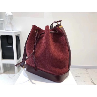 Saint Laurent Monogram All Over Bucket Bag In Bordeaux Suede YSLBS81028