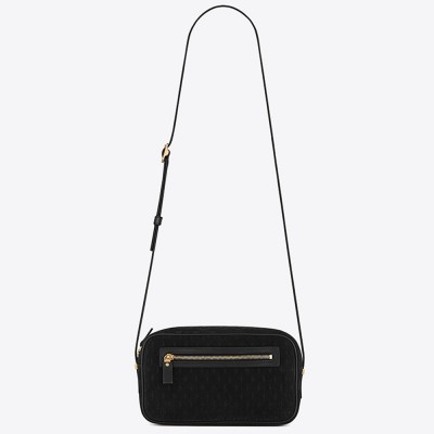 Saint Laurent Monogram All Over Camera Bag In Black Suede YSLBS81072