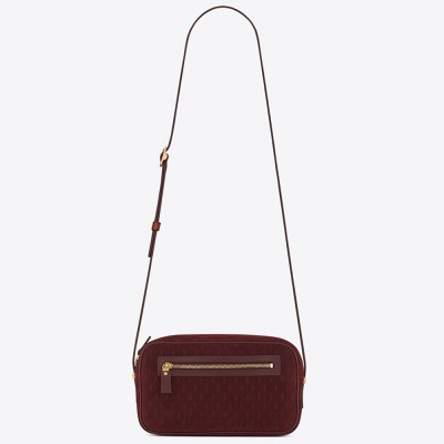 Saint Laurent Monogram All Over Camera Bag In Bordeaux Suede YSLBS81073