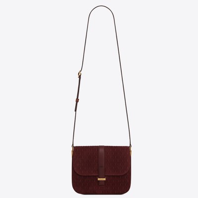 Saint Laurent Monogram All Over Small Satchel In Bordeaux Suede YSLBS81273