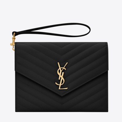 Saint Laurent Monogram Clutch In Black Grained Leather YSLBS81277