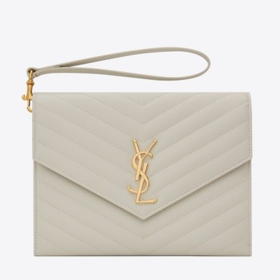 Saint Laurent Monogram Clutch In White Grained Leather YSLBS81278