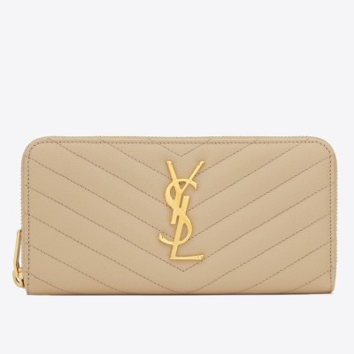 Saint Laurent Monogram Zip Around Wallet In Powder Grained Leather YSLBS81431