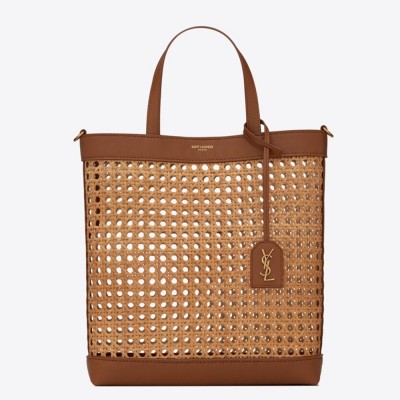 Saint Laurent N/S Toy Shopping Bag In Woven Cane And Leather YSLBS81394