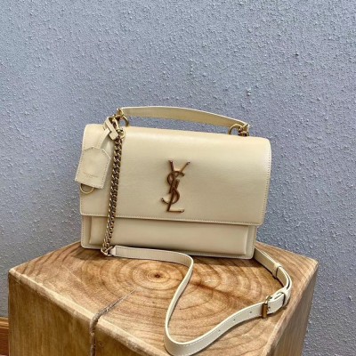 Saint Laurent New Medium Sunset Bag In Beige Calfskin YSLBS81344