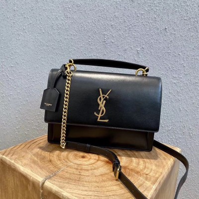 Saint Laurent New Medium Sunset Bag In Black Calfskin YSLBS81345