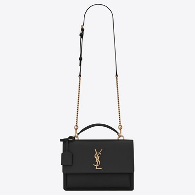 Saint Laurent New Medium Sunset Bag In Black Calfskin YSLBS81345