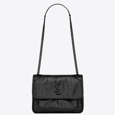 Saint Laurent Niki Baby Bag In Black Crocodile Embossed Leather YSLBS81255