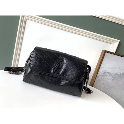 Saint Laurent Niki Body Bag In Black Crinkled Vintage Leather YSLBS81249