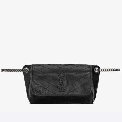 Saint Laurent Niki Body Bag In Black Crinkled Vintage Leather YSLBS81249