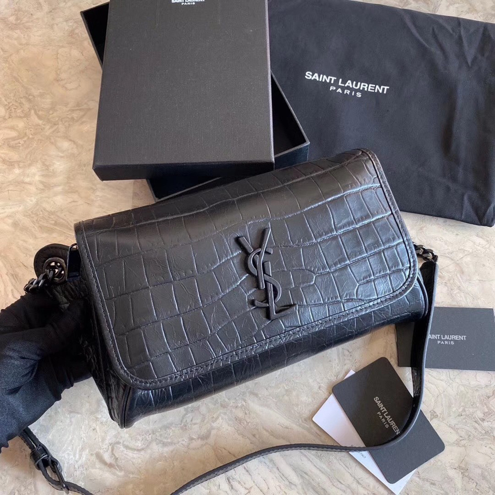 Saint Laurent Niki Body Bag In Black Croco-Embossed Leather YSLBS81250