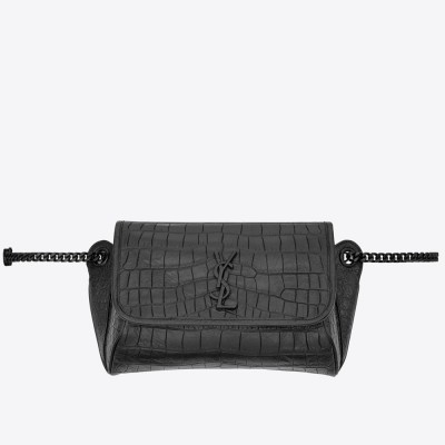 Saint Laurent Niki Body Bag In Black Croco-Embossed Leather YSLBS81250