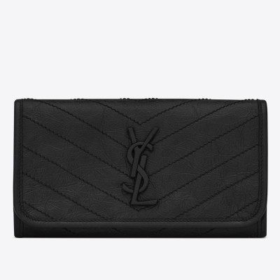 Saint Laurent Niki Large Wallet In Black Crinkled Vintage Leather YSLBS81433