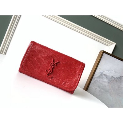 Saint Laurent Niki Large Wallet In Red Crinkled Vintage Leather YSLBS81434