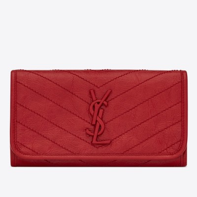 Saint Laurent Niki Large Wallet In Red Crinkled Vintage Leather YSLBS81434