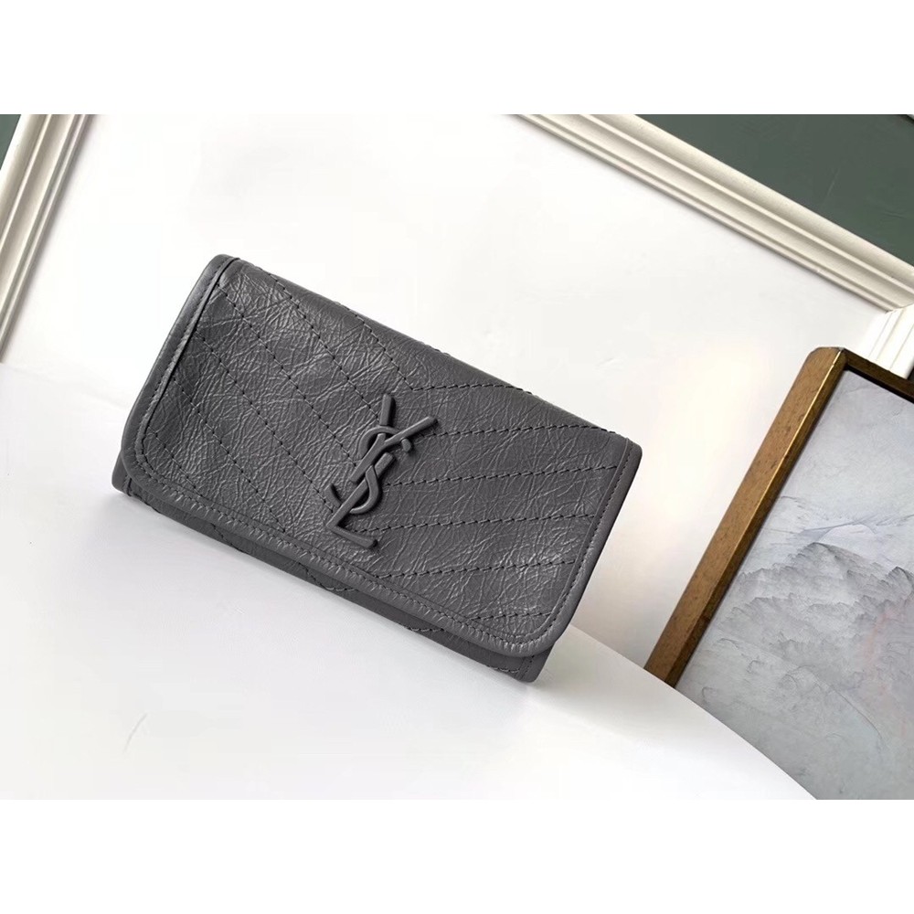 Saint Laurent Niki Large Wallet In Storm Crinkled Vintage Leather YSLBS81435