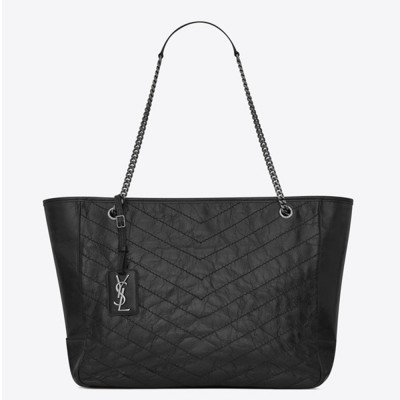 Saint Laurent Niki Shopping Bag In Black Crinkled Calfskin YSLBS81395