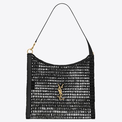 Saint Laurent Oxalis Shoulder Bag in Black Raffia YSLBS81322