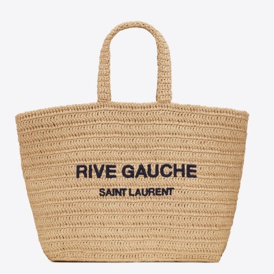 Saint Laurent Rive Gauche Tote Bag in Beige Raffia Crochet YSLBS81399