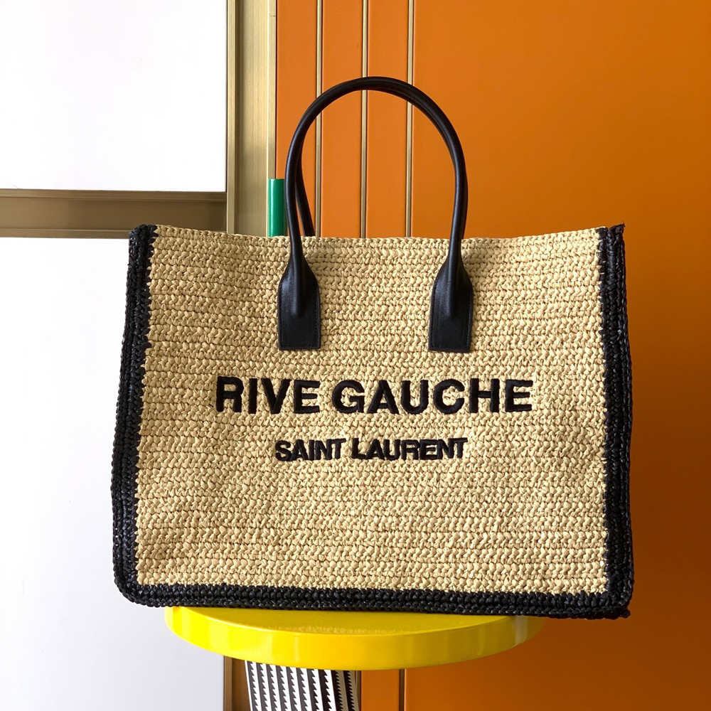 Saint Laurent Rive Gauche Tote Bag in Beige Raffia and Leather YSLBS81398