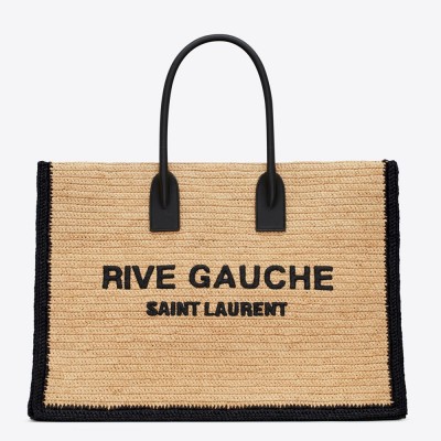 Saint Laurent Rive Gauche Tote Bag in Beige Raffia and Leather YSLBS81398