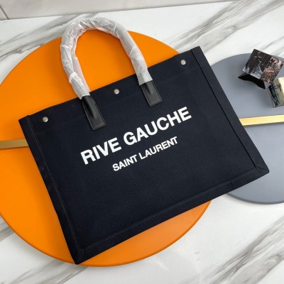 Saint Laurent Rive Gauche Tote Bag in Black Linen and Leather YSLBS81400