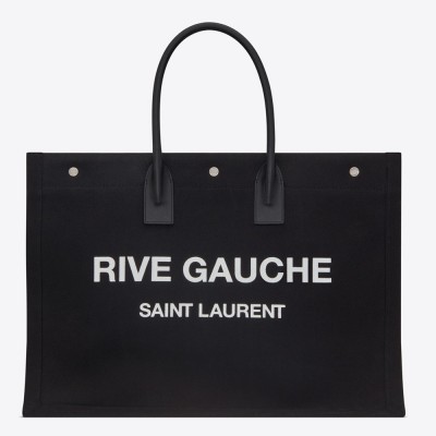 Saint Laurent Rive Gauche Tote Bag in Black Linen and Leather YSLBS81400