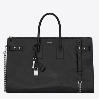 Saint Laurent Sac De Jour Souple 36 Duffle Bag In Black Moroder Leather YSLBS81270